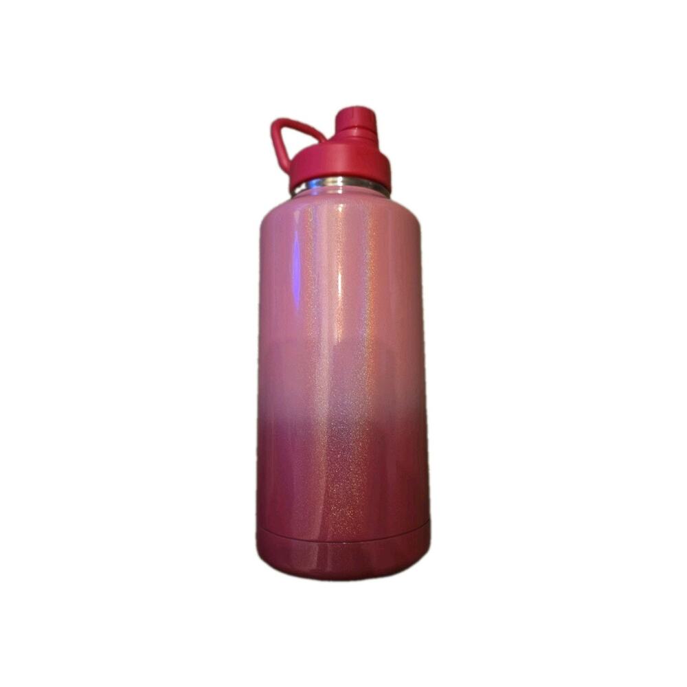 64 oz Pink Ombré Glitter Insulated Stainless Steel Water Bottle Straw Handle